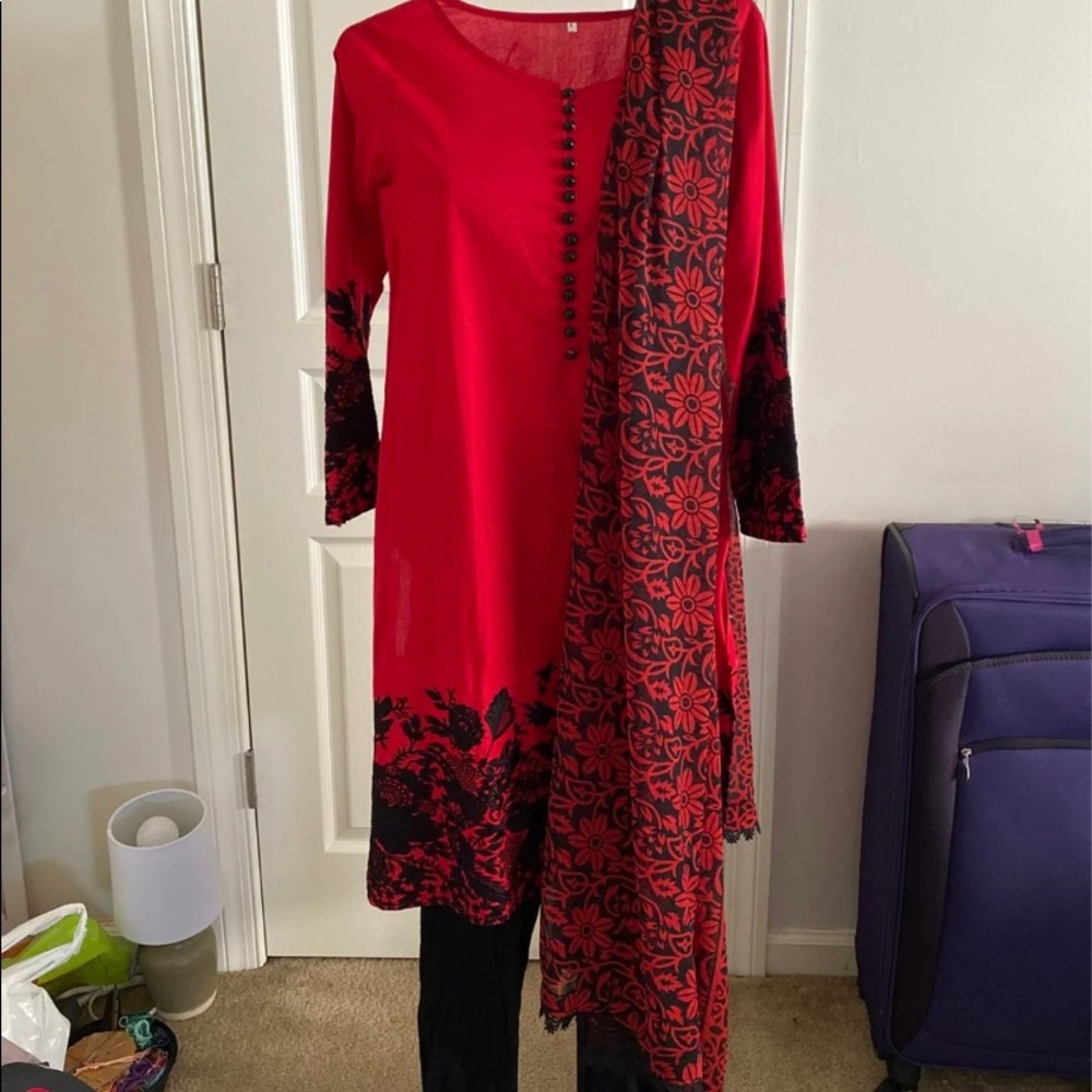 Red & Black Shalwar Kameez